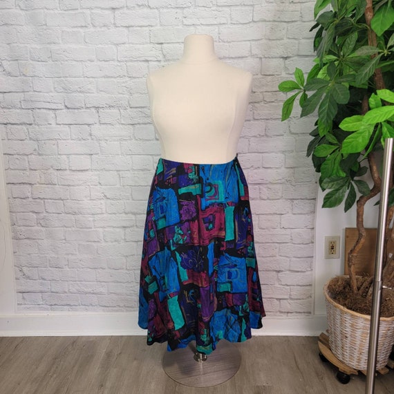 SZ L 1980s Skirt, high waist, Rayon, Elastic Wais… - image 2