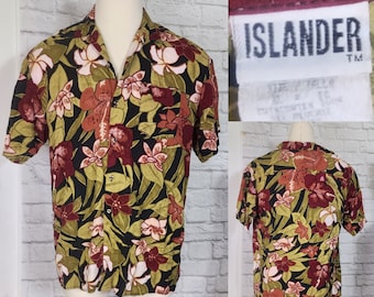 80s/90s Hawaiian Shirt, muted floral Hawaii shirt Vacation Luau Tiki Party Unisex XL