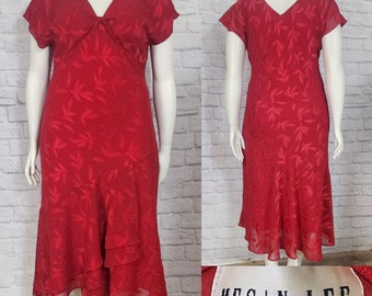 Y2K/90s Red Bias Cut Dress Midi crepe twist bust flutter cap sleevel 30s vibes Minimalist comfortable wedding guest Plus Volup