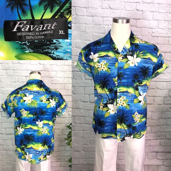 80s Cotton Hawaiian Shirt, Blue Hawaii Shirt Vacation Luau