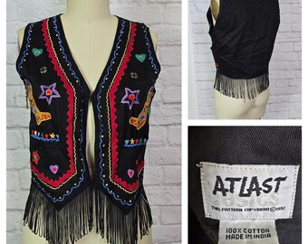 90-tals westernväst, applikation med fransar i stövel, detaljer Väst 1990-tal Small Medium Cowgirl westernkläder