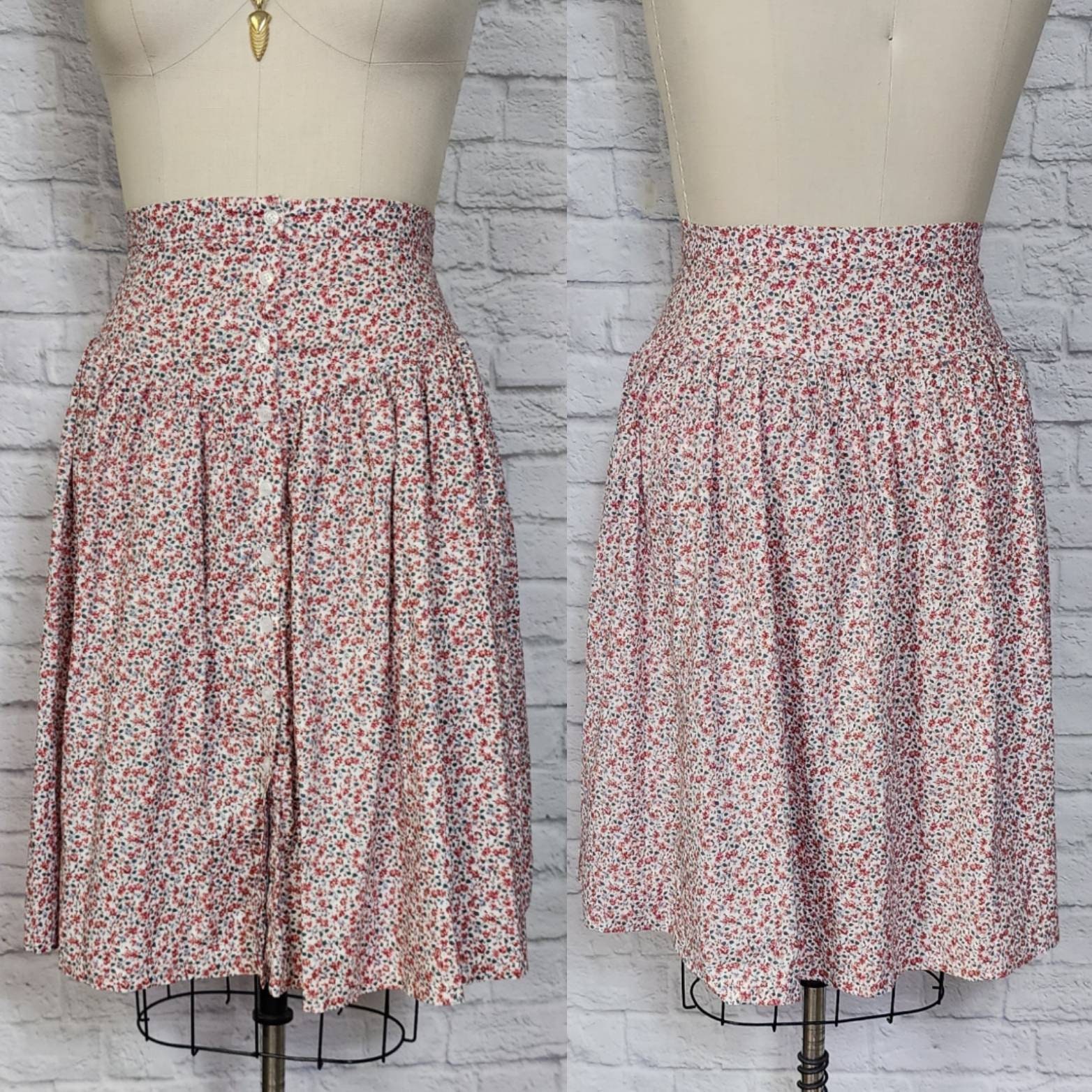 80s V Drop Waist Skirt Pink Ditsy Cotton Print Button Front - Etsy