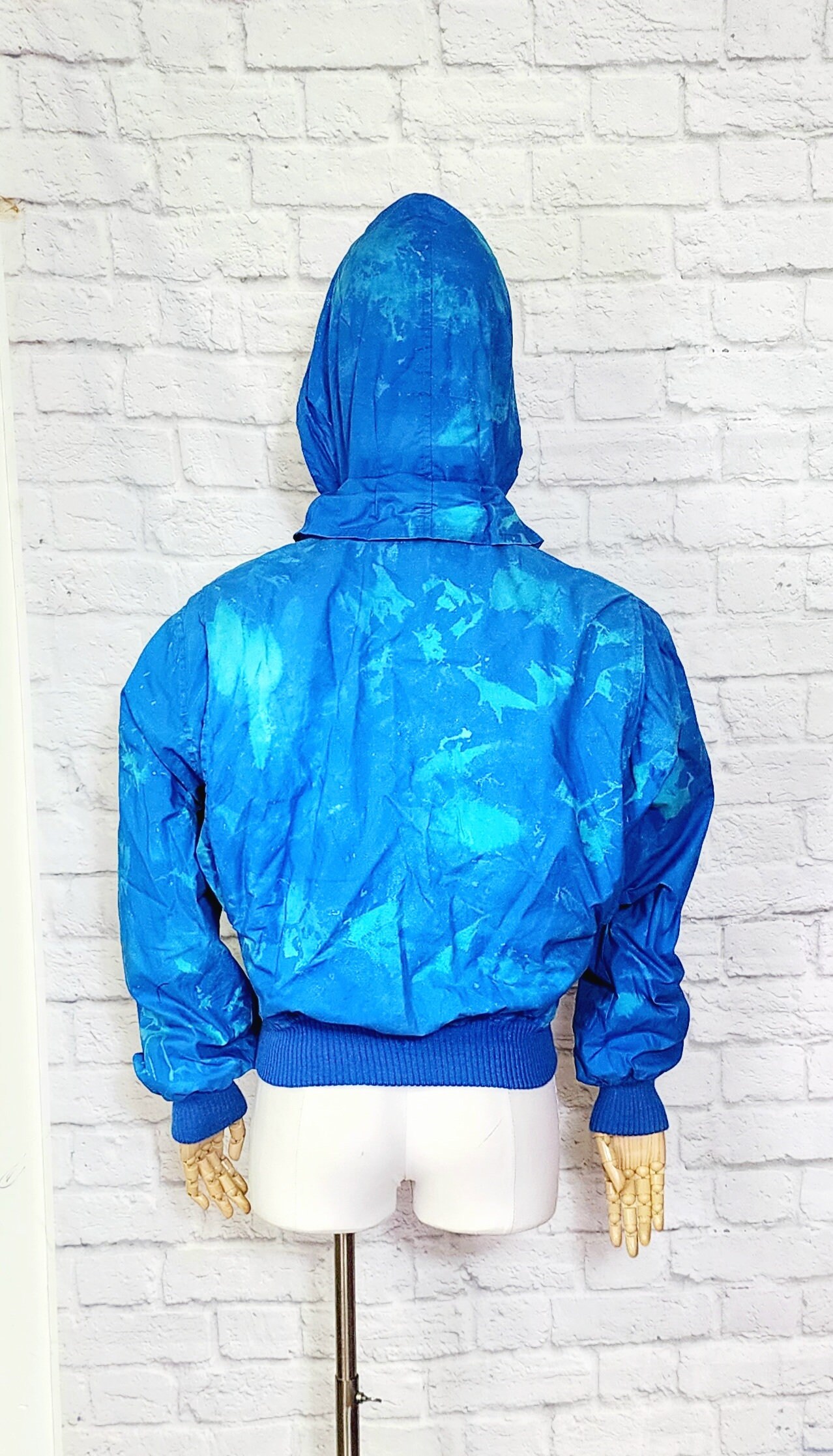 80s/90s Electric Blue Tie Dye Bomber Jacket, Calvin Klein, Cotton 