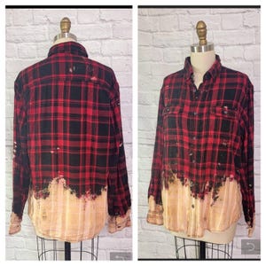 Unisex Plaid Flannel Shirts, Distressed Button Down Dip reverse Tie Dye Unisex Grunge Upcycled Splatter