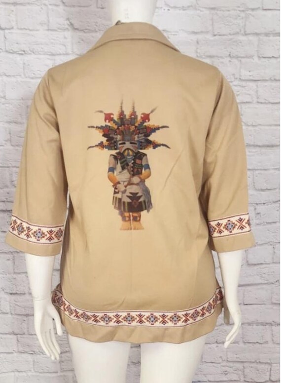 70s Shirt, Boho Native American Detail, Dagger Collar, Unisex 