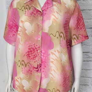 90s Plus Size Hot Pink Hawaiian abstract Pineapple Shirt Blouse floral Short Sleeves vintage retro blouse imagem 5