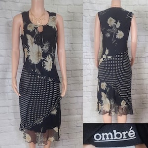 90s Y2K Bias Cut Slip Dress Floral polkadot asymmetrical mix print patchwork wedding guest Dress Black beige Whimsigoth Stevie Style