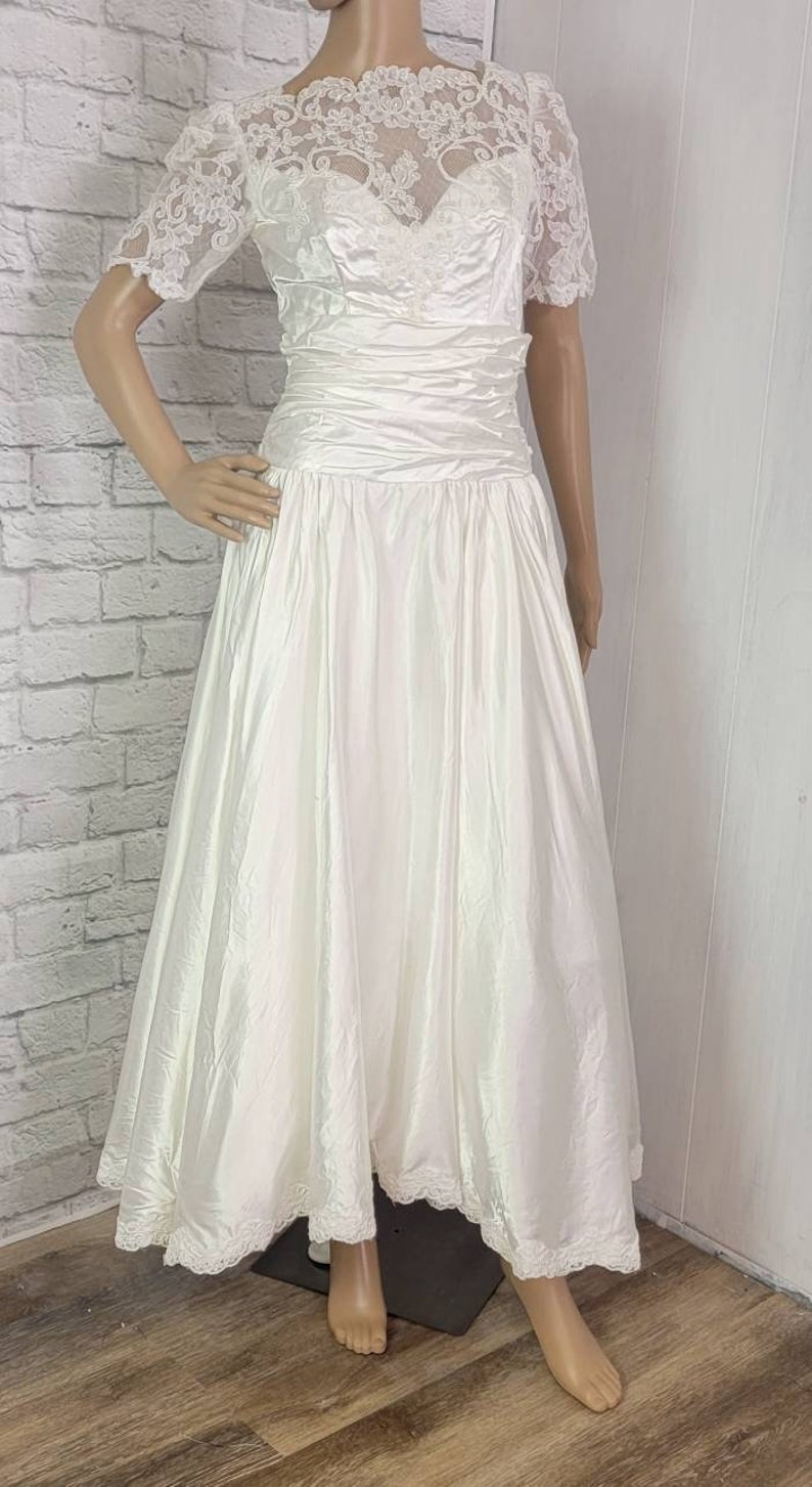 80s Ivory Satin Short Wedding Formal Dress Bridal Gown Etsy