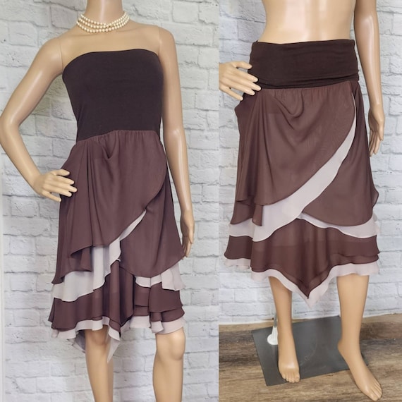 Y2K skirt, brown knit chiffon beige, fairycore, a… - image 3