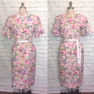 80s Dress, Floral Cottage Core Print, Pockets, short sleeves, 1980s, beetlejuice Barbra Maitland, Size medium image 2