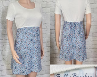 90s casual babydoll dress white rib knit top pastel value floral mininskirt