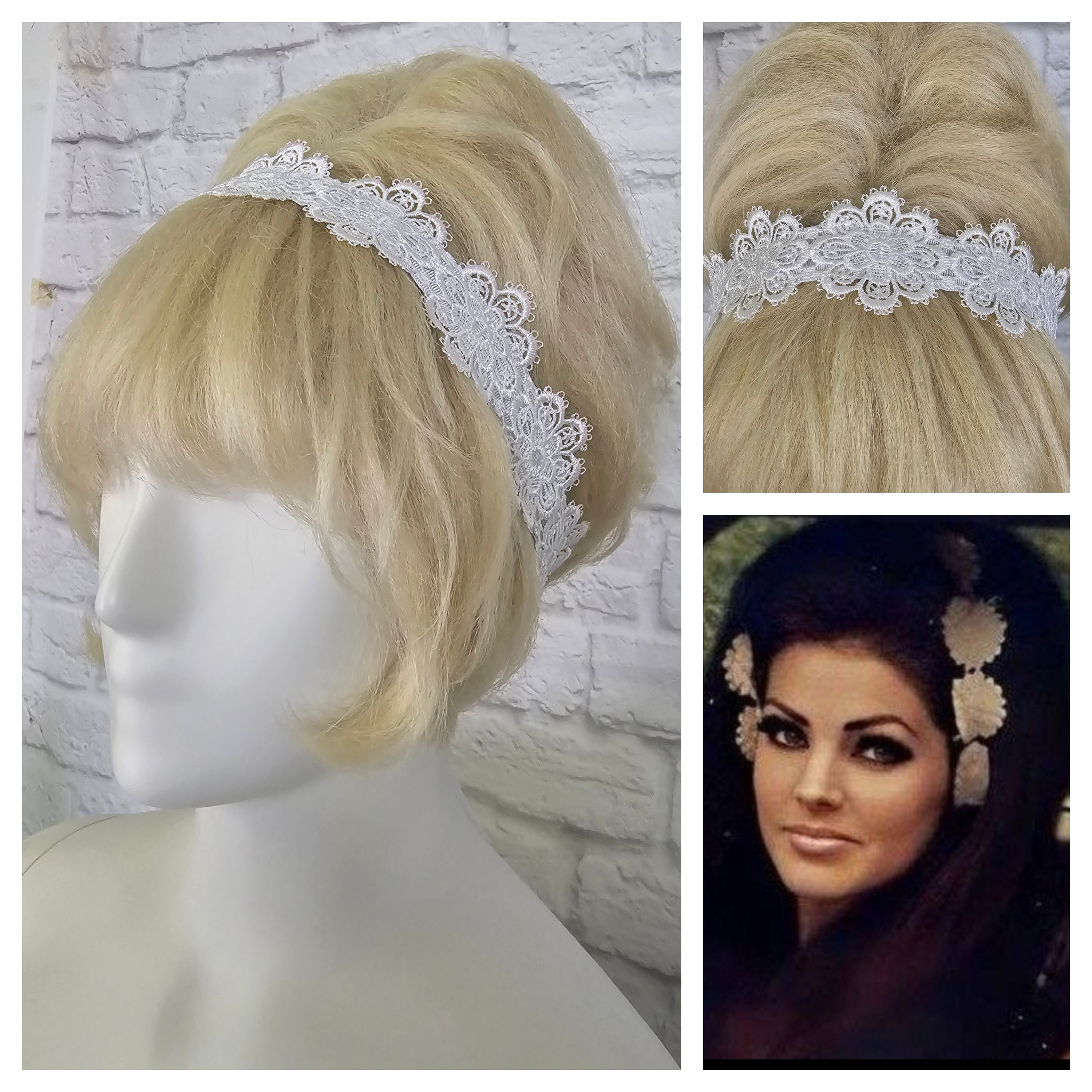 Handmade Hippie Headband Boho Large Flower Lace, 60s Handmade Hippie Headband Boho Large Flower Lace, 60s