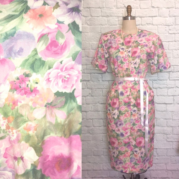 80s Dress, Floral Cottage Core Print, Pockets, sh… - image 1