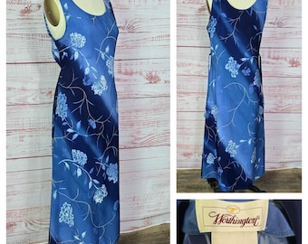 Y2k Blue Maxi slip dress, scoop neckline sz S Whimsigoth casual floral print