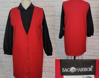 90s Pinafore Red wool Dress Jumper Dark Academia size 12 medium comfortable
