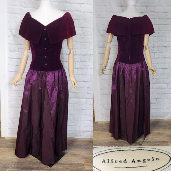 80s velvet prom dress 80s Prom Dress, Velvet Taffeta ,grape Purple, Drop Waist, Bridesmaid Formal,  Collar, Puff Sleeve