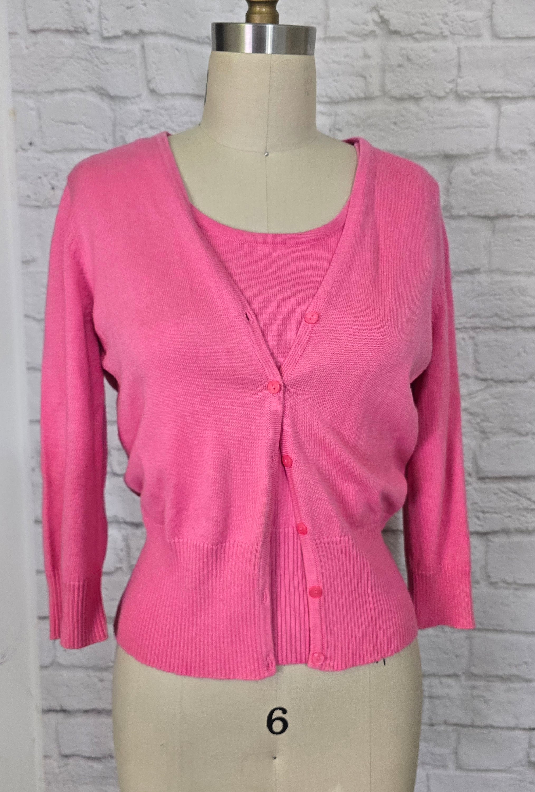 90s Y2K Candy Pink Sweater Set, Tank and Cardigan Three 90s Y2K Candy Pink Sweater Set, Tank and Cardigan Three