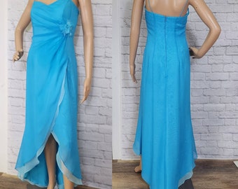 Y2k layered Gown Dress aqua blue two tone hanky hem bias high low train Evening Formal Prom Size S