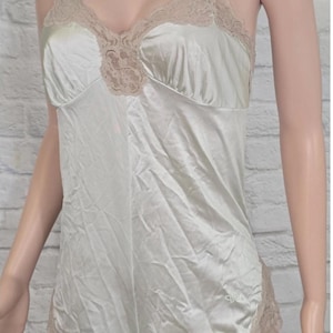 80s Diane Von Furstenberg Romper Teddy, Bodysuit, Sheer Lace, Nylon Silky, Lingerie Slip shorts, Pale Green