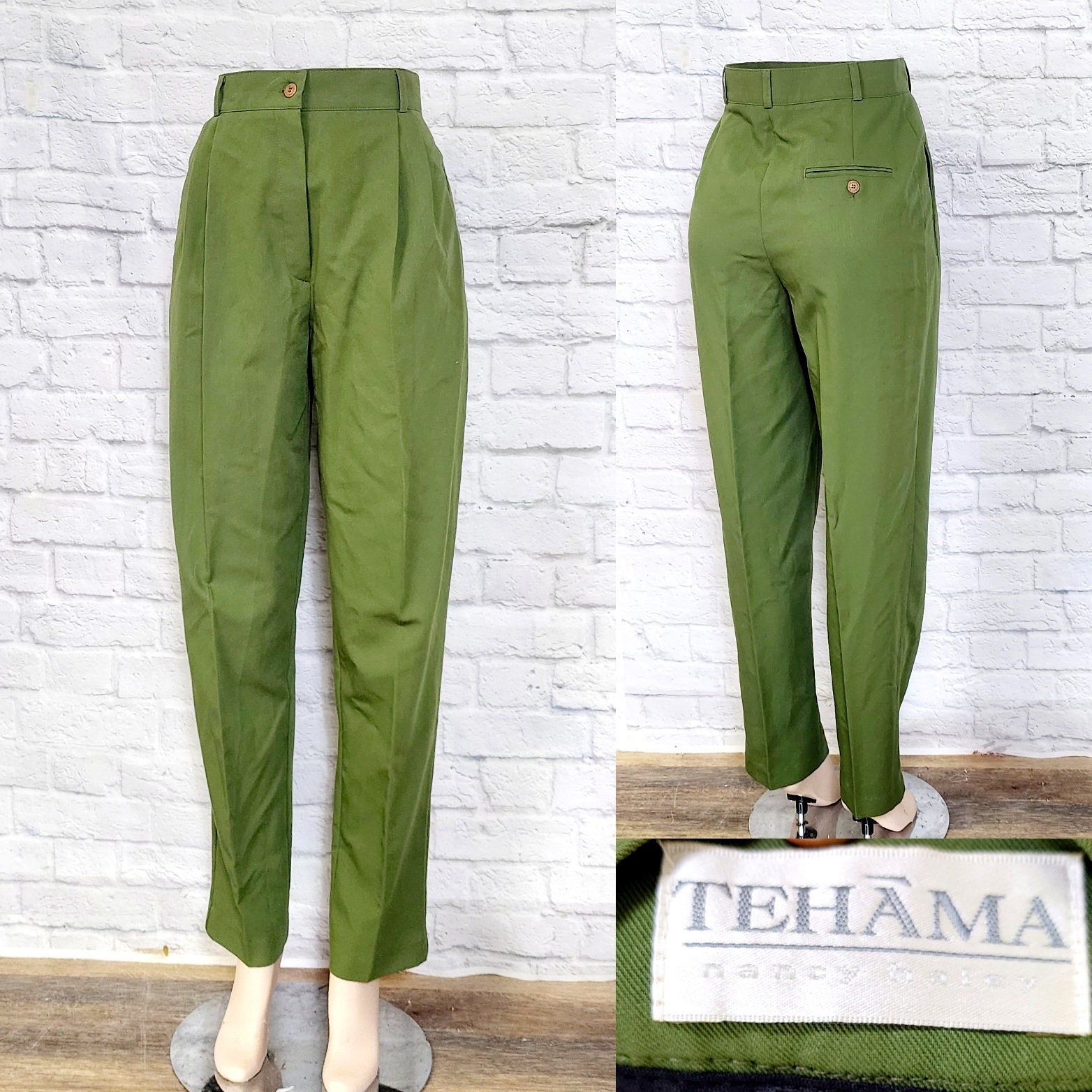 Men's Scott Cropped Pants in Green Cotton and Linen Herringbone green |  Jacob Cohën™ US
