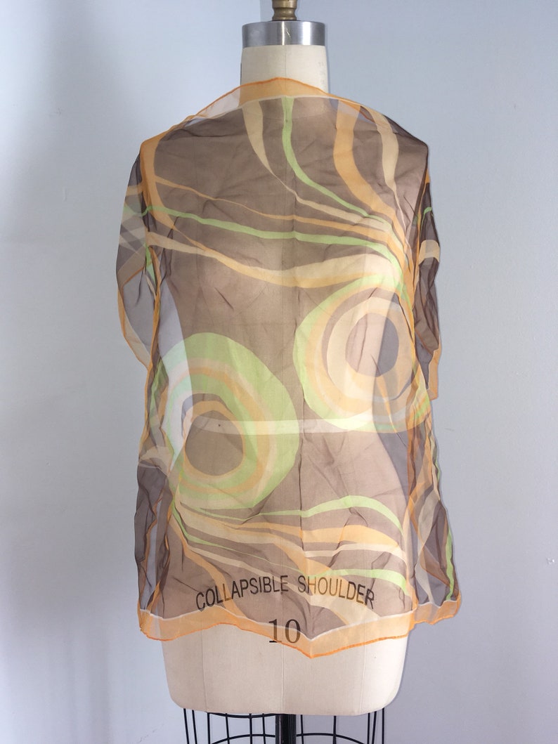 60s 70s sheer Orange Brown Green Scarf neck Hair Tie