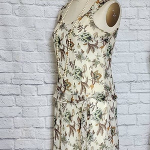 90s/Y2K Slip Dress, muted Floral Chiffon, Spring Summer, wedding guest,  drop waist, 20s Gatsby flapper Party white green, Casual tea party
