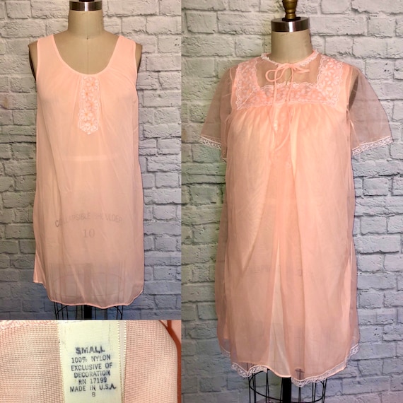 Vintage 60s Sherbet Orange Peignoir Set Mini Night