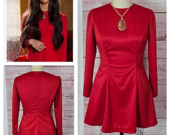 Red Knit Mini Dress, Love That Witch- Retro 1960s Style handmade, long sleeves