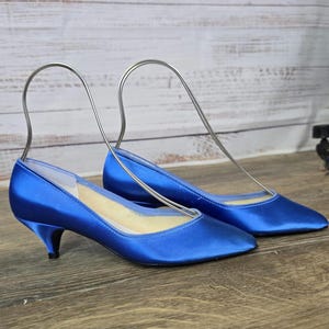 80s royal blue satin low heal bridesmaid prom shoes womens size 7