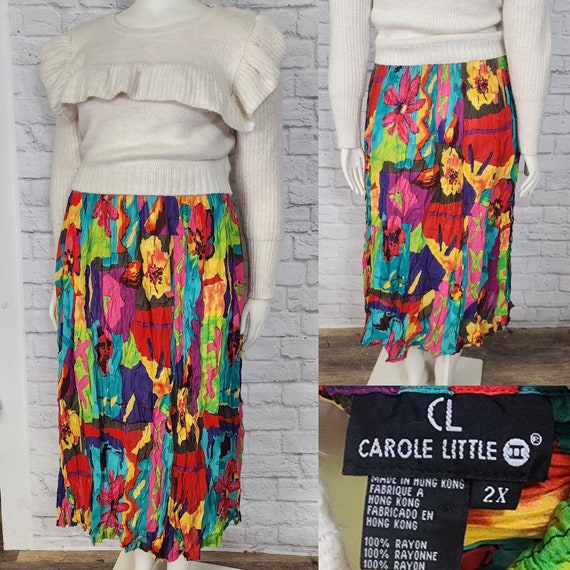 90s Rainbow Crinkle Skirt maxi elastic waist rayo… - image 2