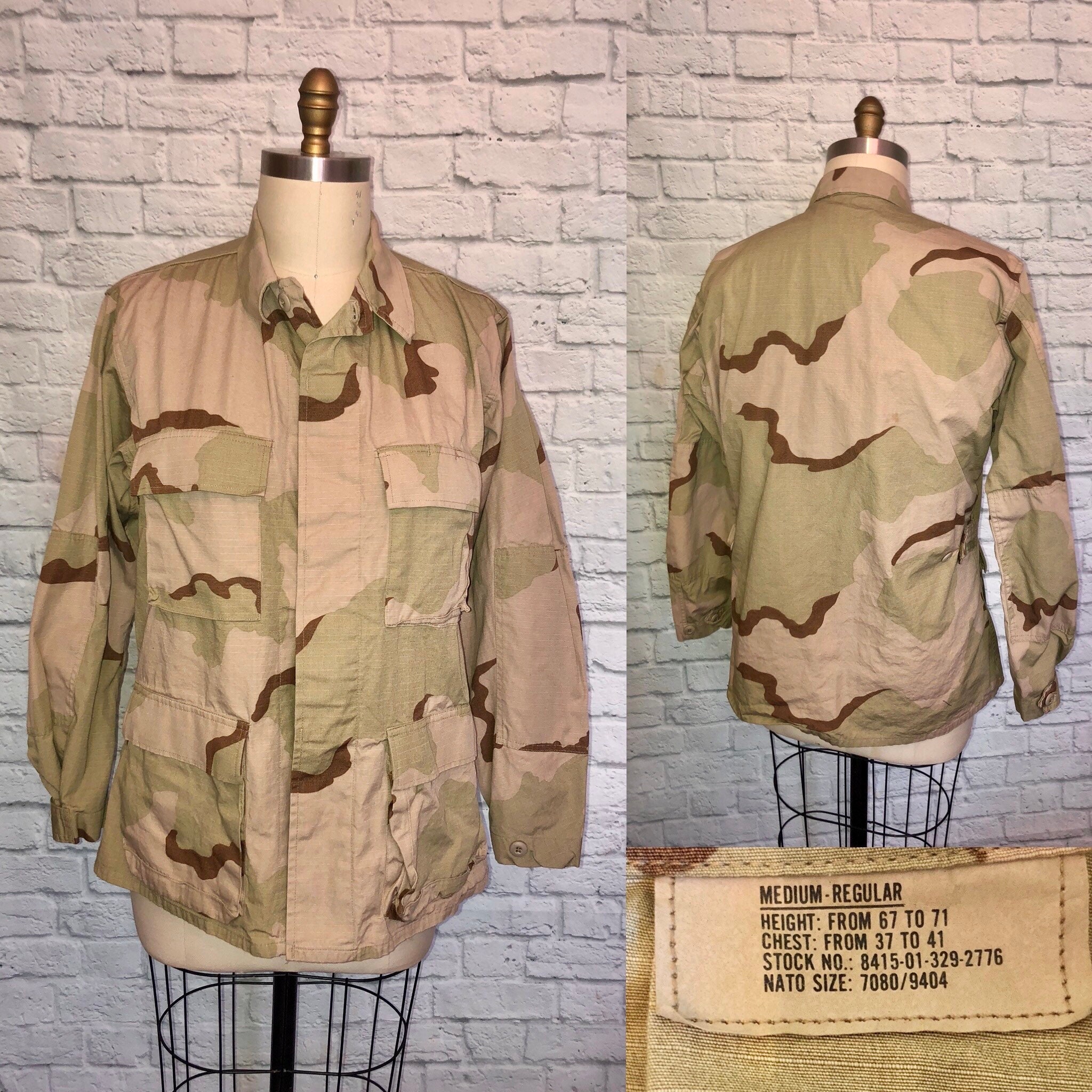 Vintage Desert Camo Jacket 90s Military Shirt Sand Color 