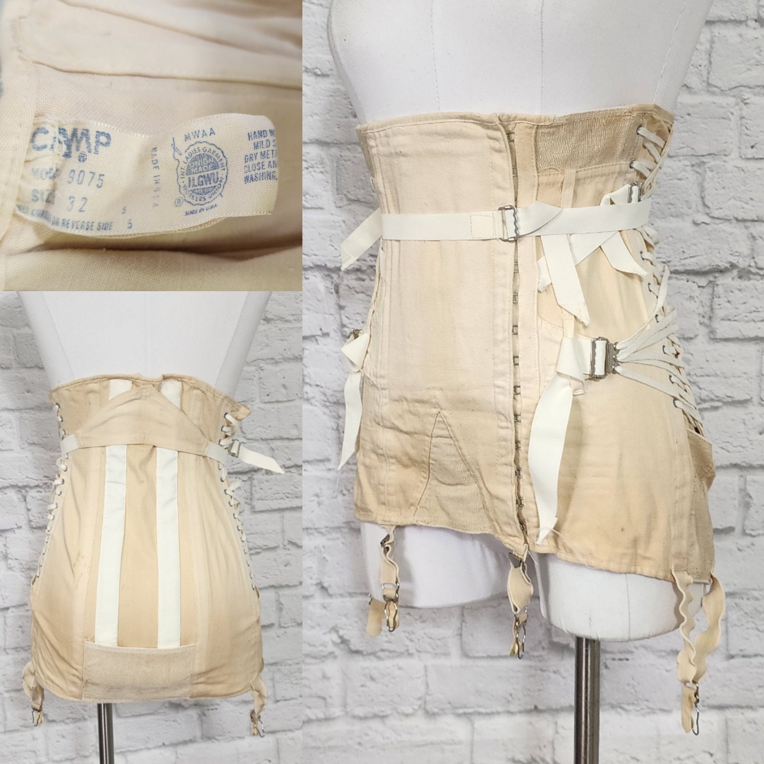 Vintage 1960s fan lace camp corset, garters, girdle, waist cincher