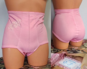 Vintage Pink Hi-waist Girdle Panty- Pinup Lingerie- Garter Girdle-  S/M Vintage Retro Shaper underpants panties