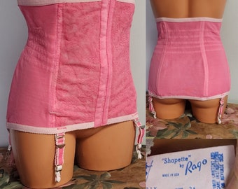 Vintage Pink Open Bottom Girdle with Garter Clips Pinup Lingerie Shaperwear Pink Size 36 Rago Volup Plus