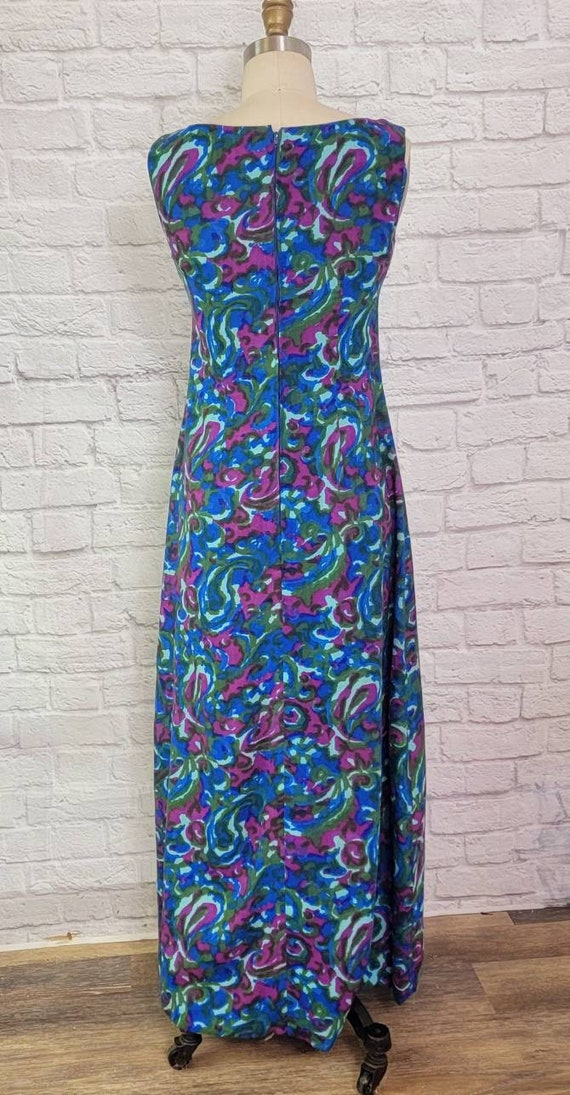 60s 70s Dress, Long maxi, psychedelic blue purple… - image 2