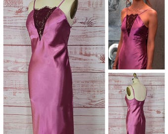 Anya Satin Slip Dress, Pink Burgundy- Menu Sample- handmade, small