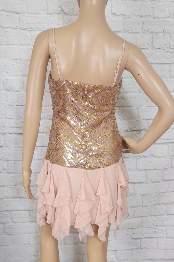 Y2k does 1920s Flapper Dress gold beige Beaded se… - image 3