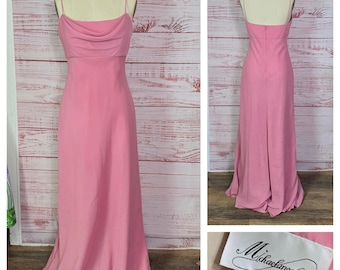 Y2K Does 30s Bias Cut Gown. Pink Crepe Empire waist, Draped cowl bust Detail, prom formal, Sz 8