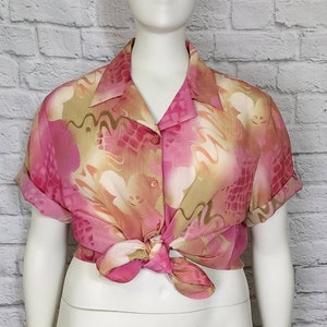 90s Plus Size Hot Pink Hawaiian abstract Pineapple Shirt Blouse floral Short Sleeves vintage retro blouse image 4