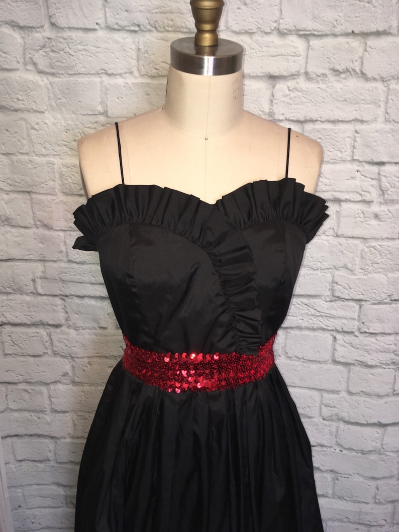 80s does 1950s black Taffeta Party Wedding Guest Dress