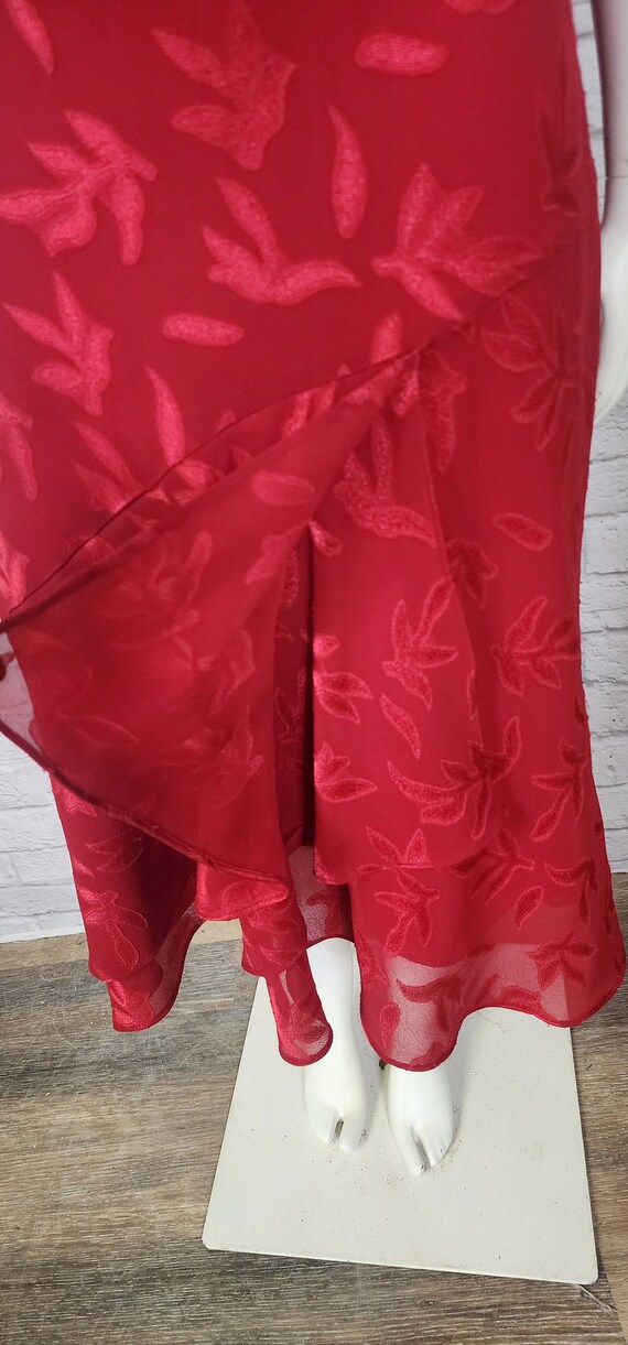 Y2K/90s Red Bias Cut Dress Midi crepe twist bust … - image 6