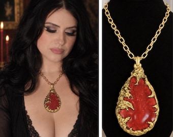 Love That Witch Pendant Necklace, Cosplay Resin Large gold Halloween Brutalist 60s reproduction Handmade Birthday Gift