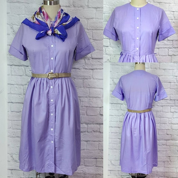 50s/60s Dress, shirtwaist, Pastel purple, pleated… - image 1