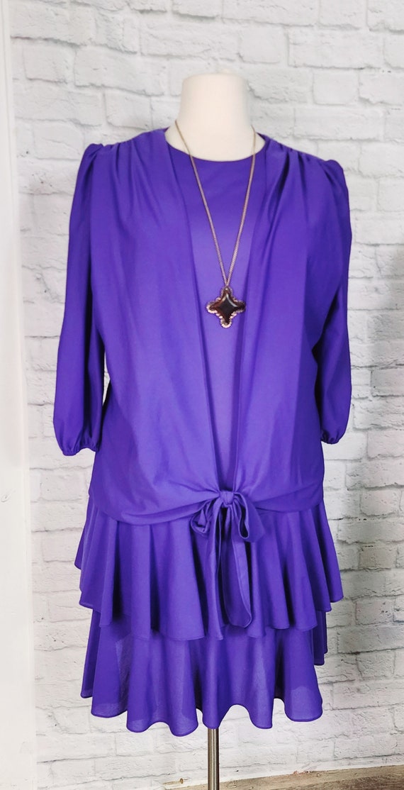 80s does 20s Purple crepe drop waist dress long s… - image 4
