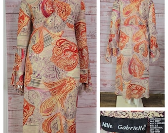 Plus Size Y2K Dress, Bell Sleeves, empire waist orange purple beige