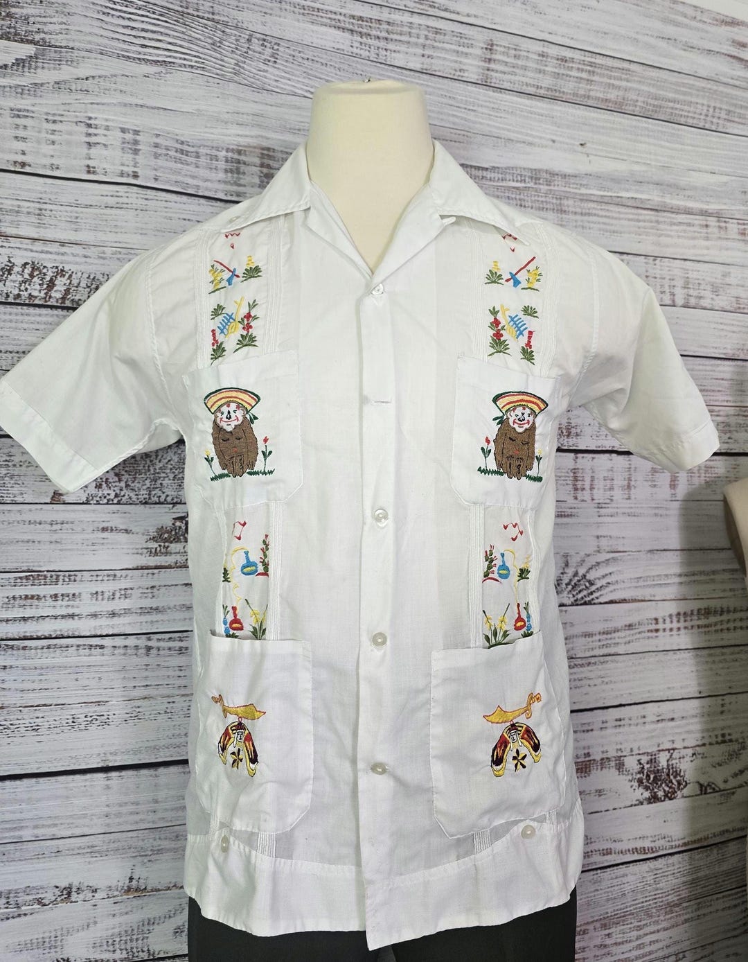 70s Guayabera Shirt Men's White Embroidered Florida Style - Etsy