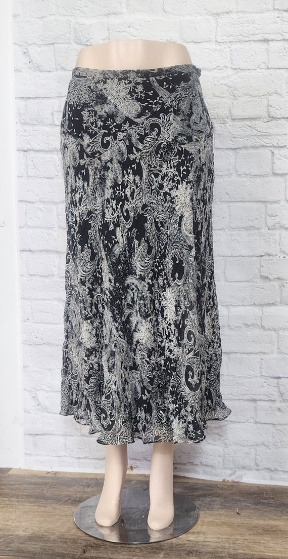 Y2k/90s Skirt, Silk Chiffon Bias Cut Slip, Black White