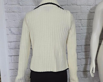 90s/y2k Double Zipper Sweater, Women's Black and Cream Cardigan