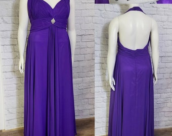 Y2K Grape Purple Chiffon halter dress Plus Rhinestone Size 18 Prom Formal Gown