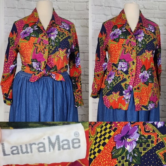 80s/90s Blouse, Hawaiian Multi color rayon shirt,… - image 1